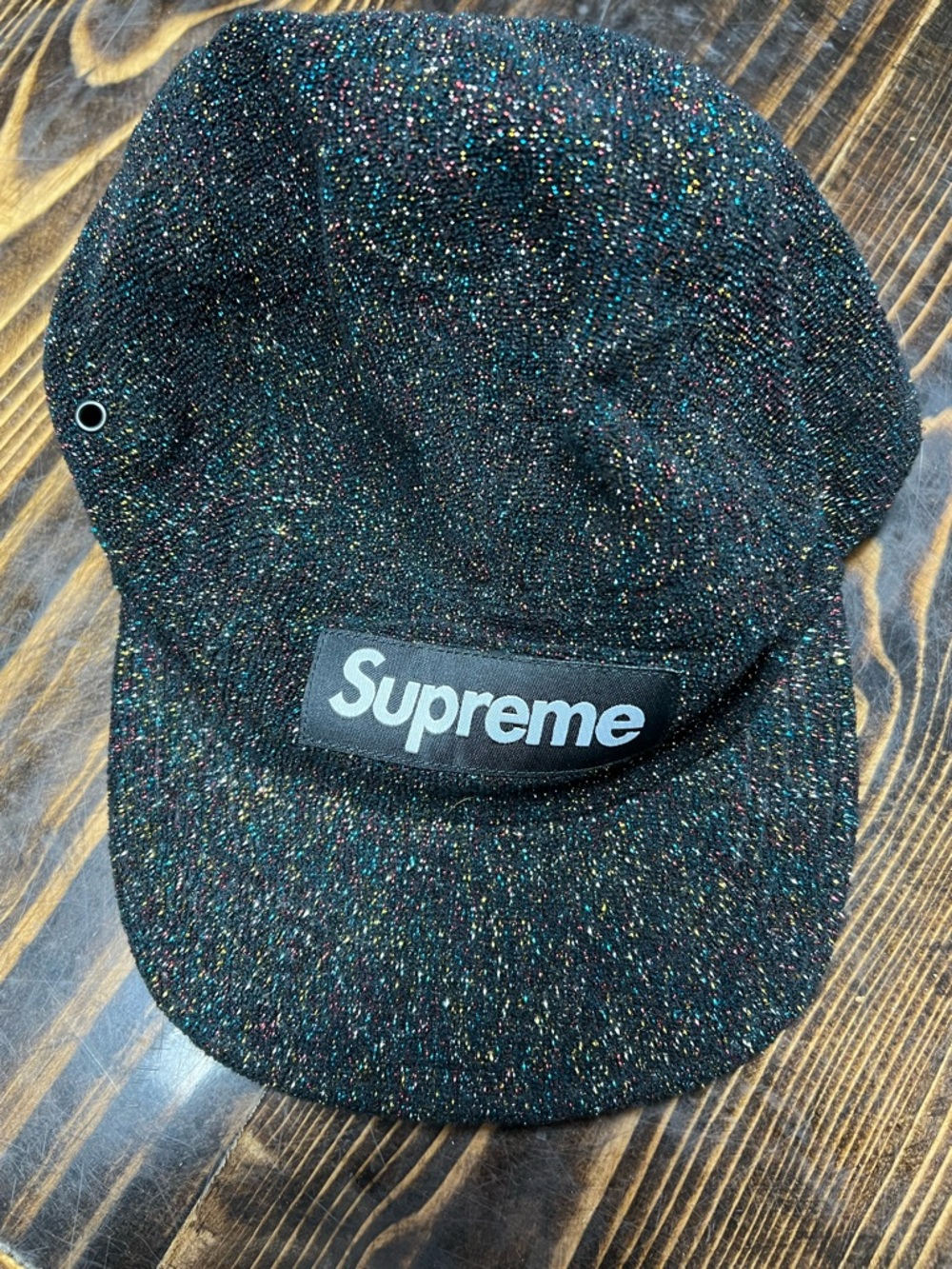 Supreme Glitter Terry Camp Cap in the multicolor colorway